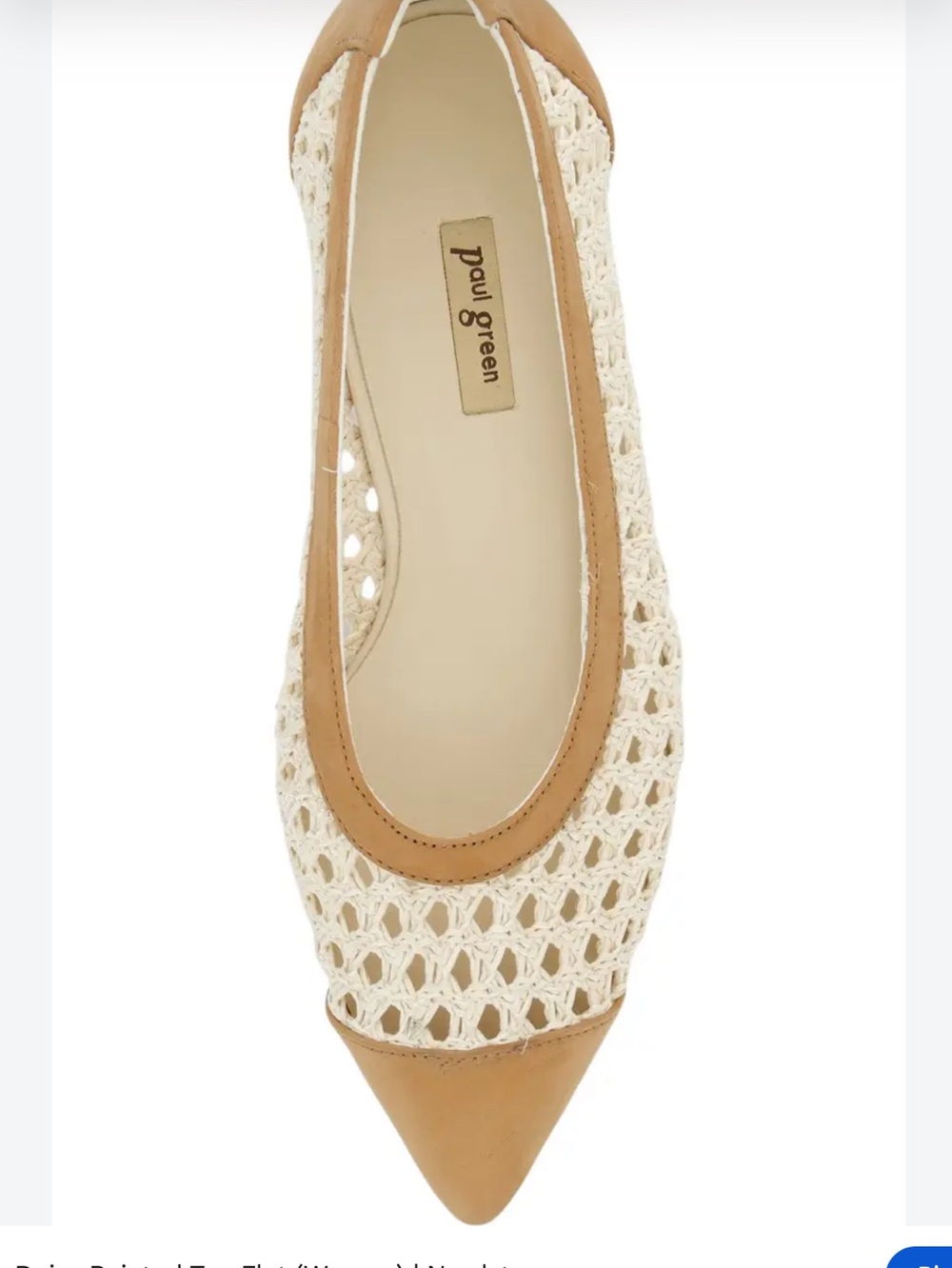 Paul Green Crochet Pointed-Toe Flat in Cream and Tan
